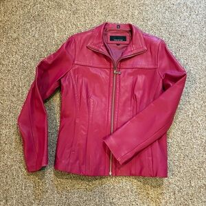 Jones New York leather Jacket Blazer Moto Medium Vintage Bright Pink Fuschia